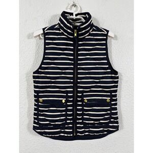 J Crew Quilted Puffer Vest Navy Blue Beige Stripe XS Sleeveless Full Zip Pockets